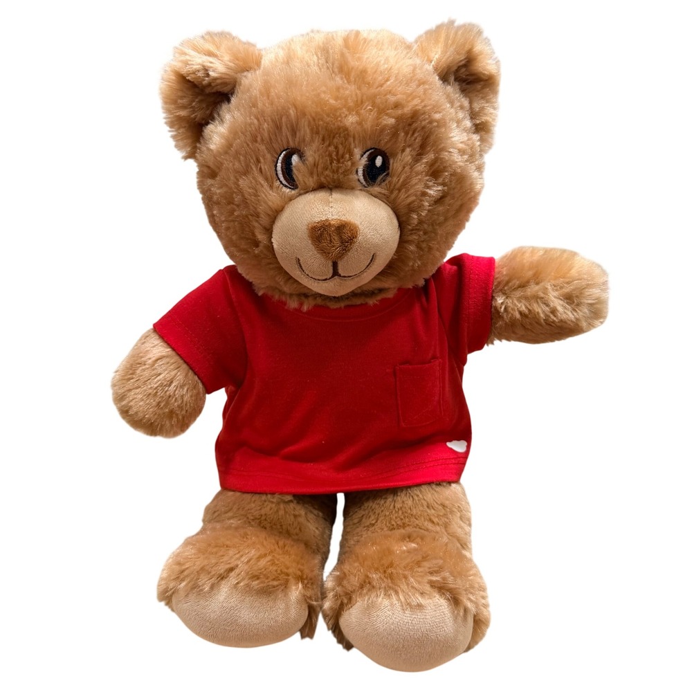 Build-A-Bear Workshop Brown Teddy Bear Plush‎ with Red Pocket T-Shirt